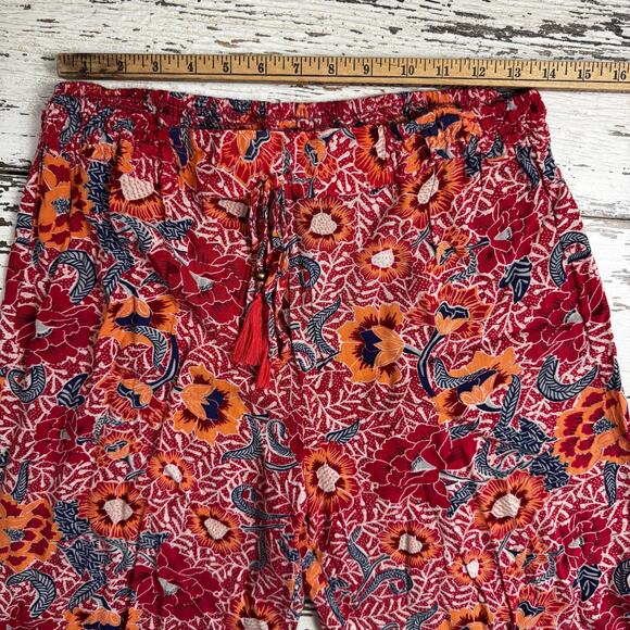 Angie Floral Printed Tie Waisted Cropped Pants Size Large Pink Multicolor Orange - Picture 3 of 6